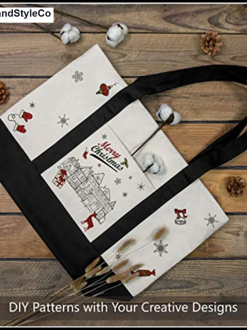 Canvas Tote Bag Reusable Grocery Shopping Zipper Pocket